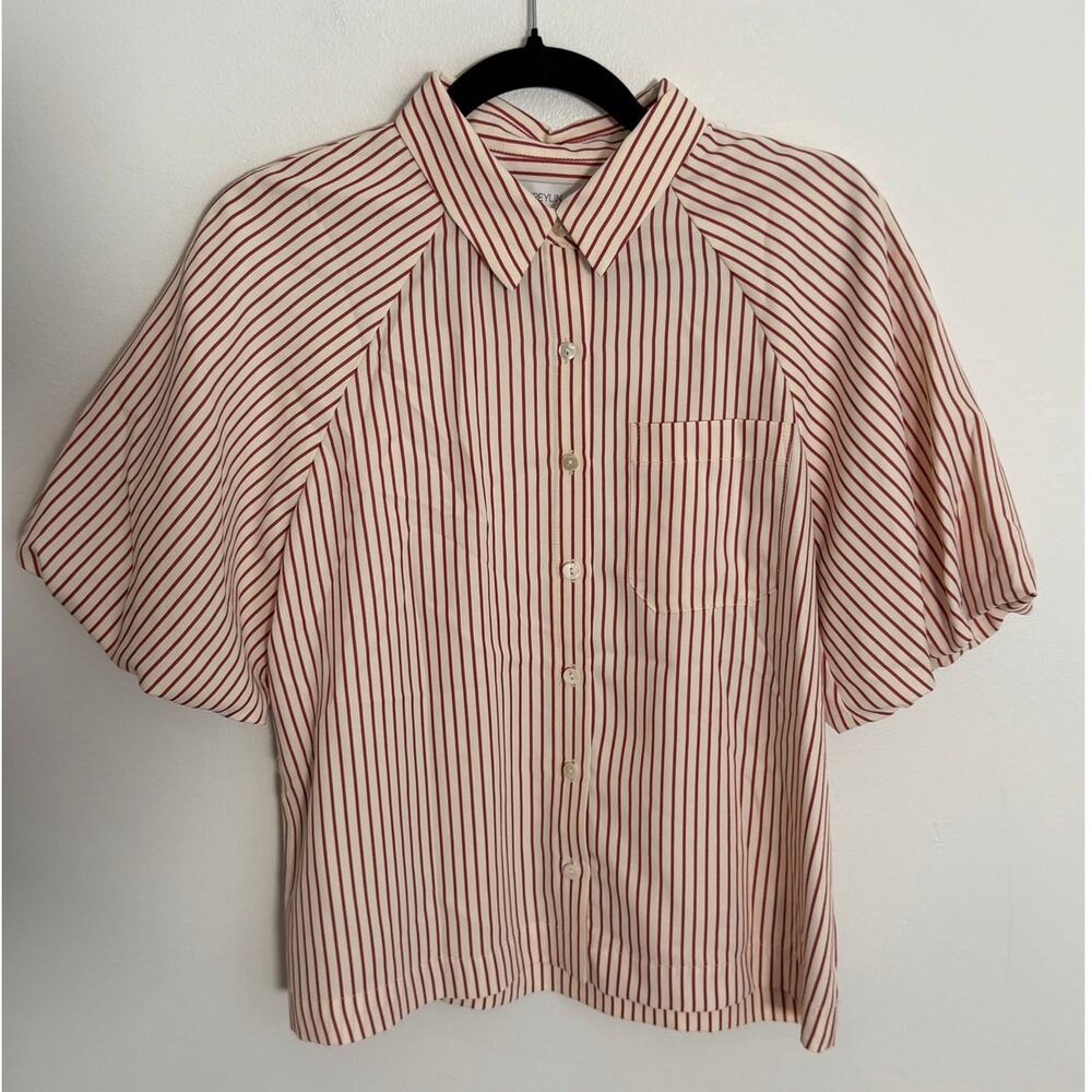Greylin Red and cream Striped Button down top size small